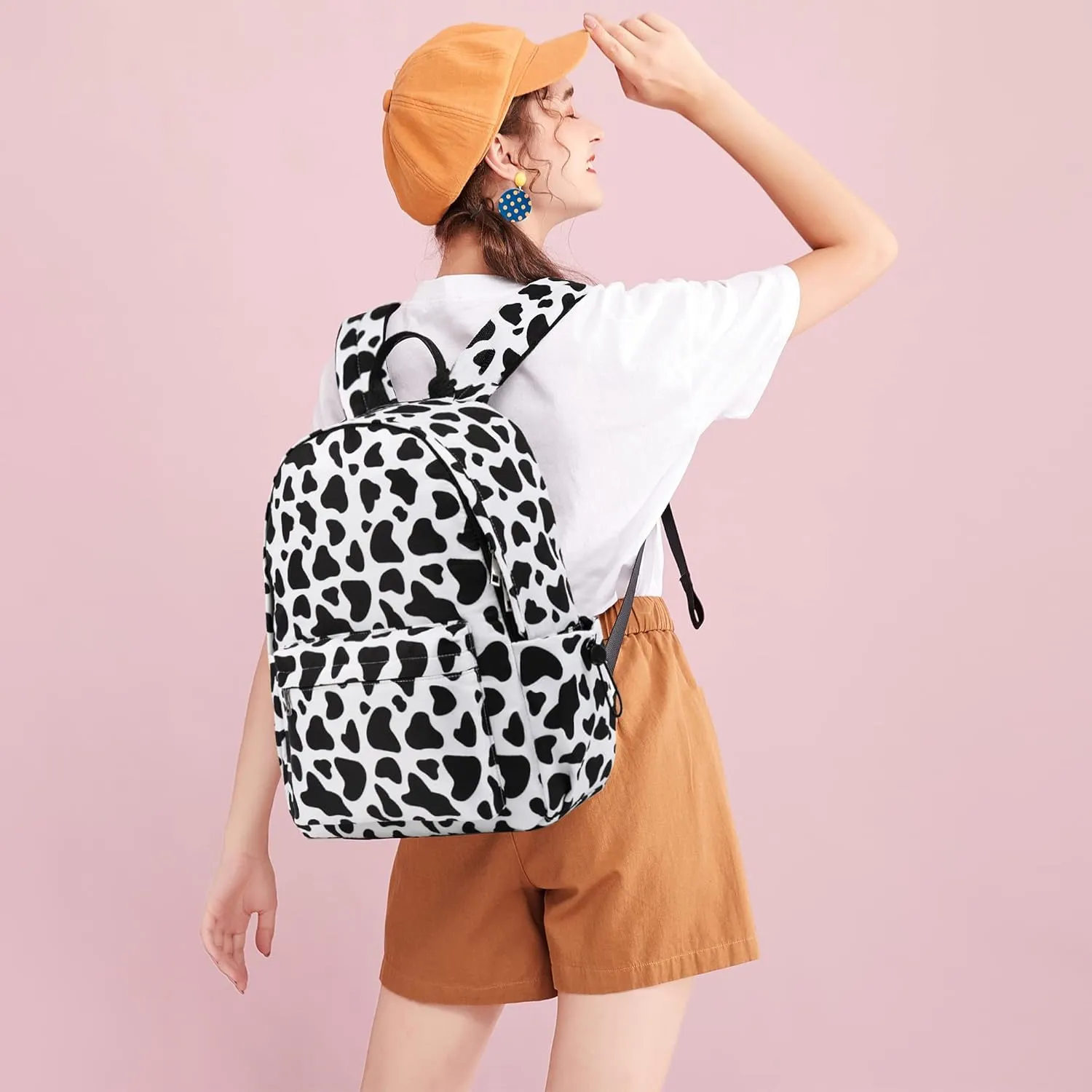 Cow Print School Backpack for Girls Women, Teens School Bags Bookbags Ladies Laptop Backpacks