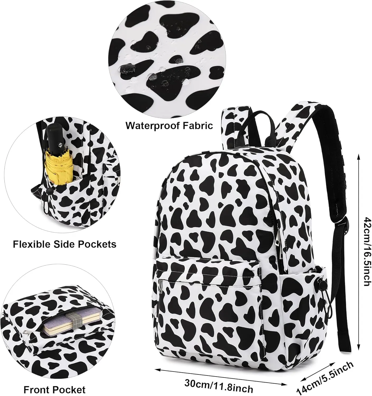 Cow Print School Backpack for Girls Women, Teens School Bags Bookbags Ladies Laptop Backpacks