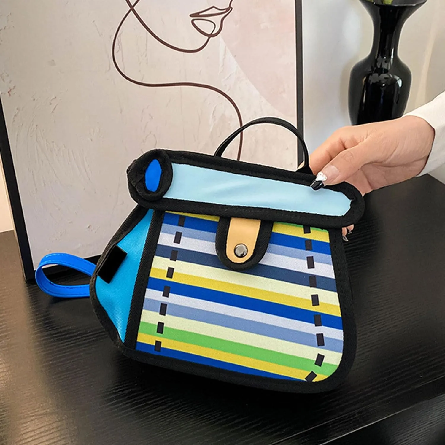 Creative 2D Cartoon Crossbody Bag for Women and Men with Unique Canvas Designs and Chain Strap Stylish Shoulder Bag