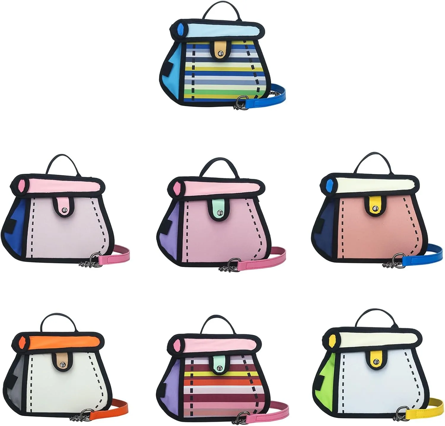 Creative 2D Cartoon Crossbody Bag for Women and Men with Unique Canvas Designs and Chain Strap Stylish Shoulder Bag