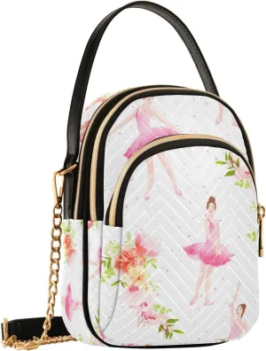Crossbody Bag for Women, Ballerinas Dance and Spring Flower Garlands Phone Purse Detachable Chain Bag Shoulder Handbag Wallet