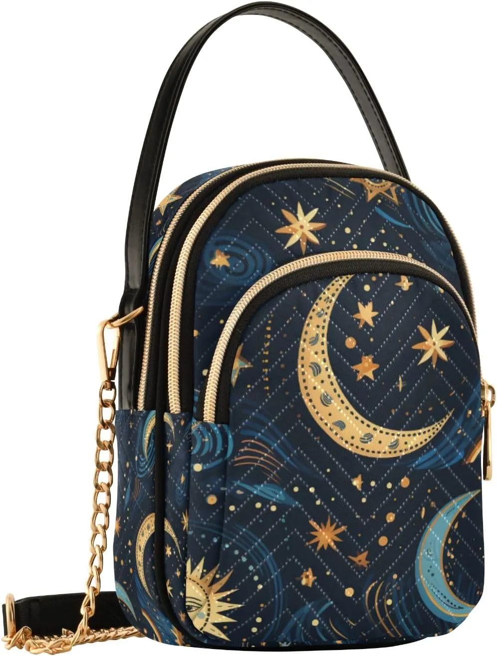 Crossbody Bag for Women, Tribe Moon Stars Sun Phone Purse Detachable Chain Bag Shoulder Handbag Wallet