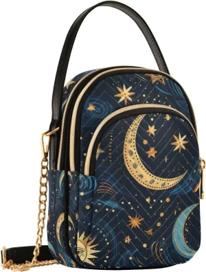 Crossbody Bag for Women, Tribe Moon Stars Sun Phone Purse Detachable Chain Bag Shoulder Handbag Wallet