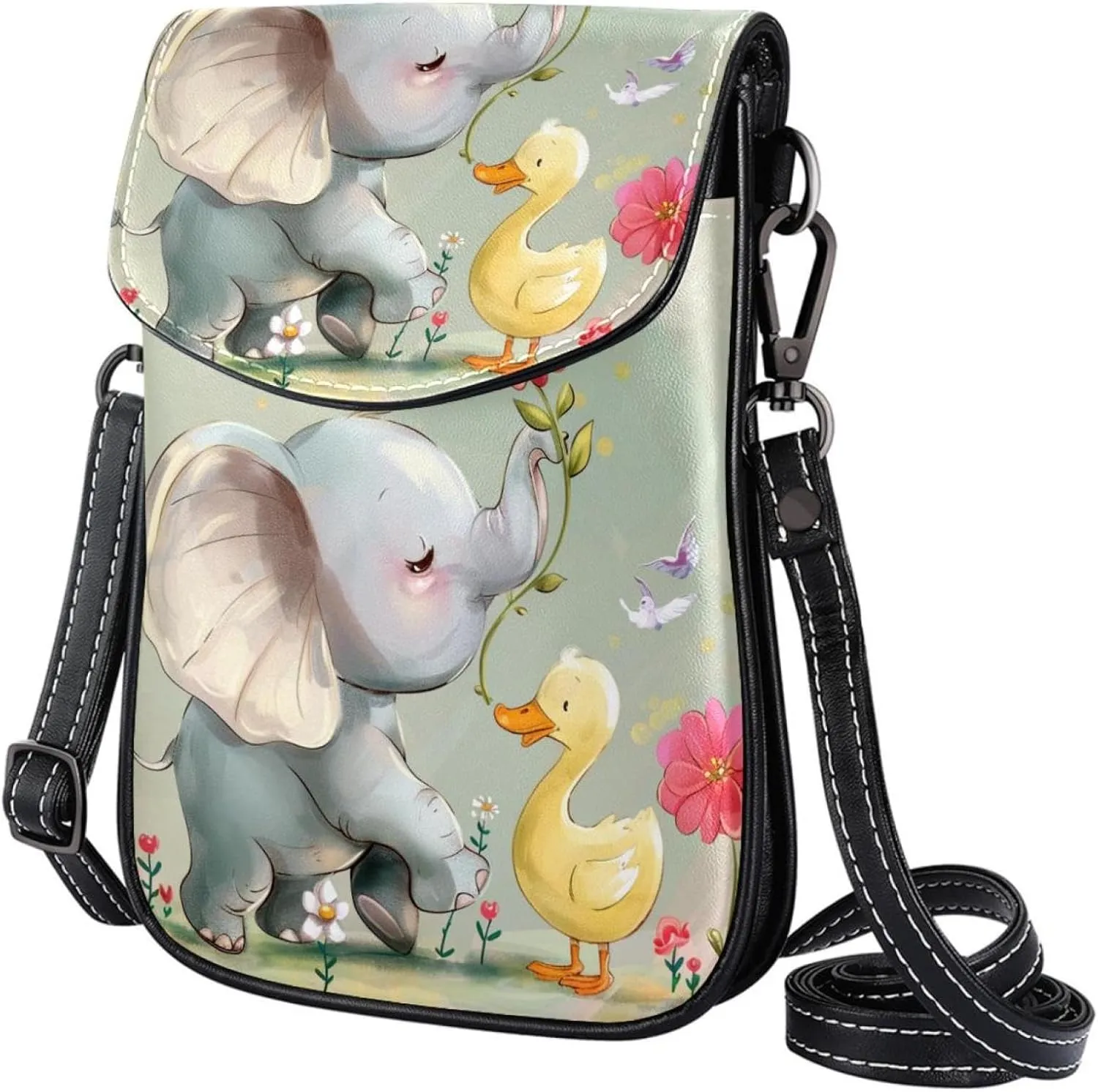 Crossbody Bags for Women,Crossbody Bag Men,Small Sling Bag,Flower Bush Rabbit and Elephant,Crossbody Purse