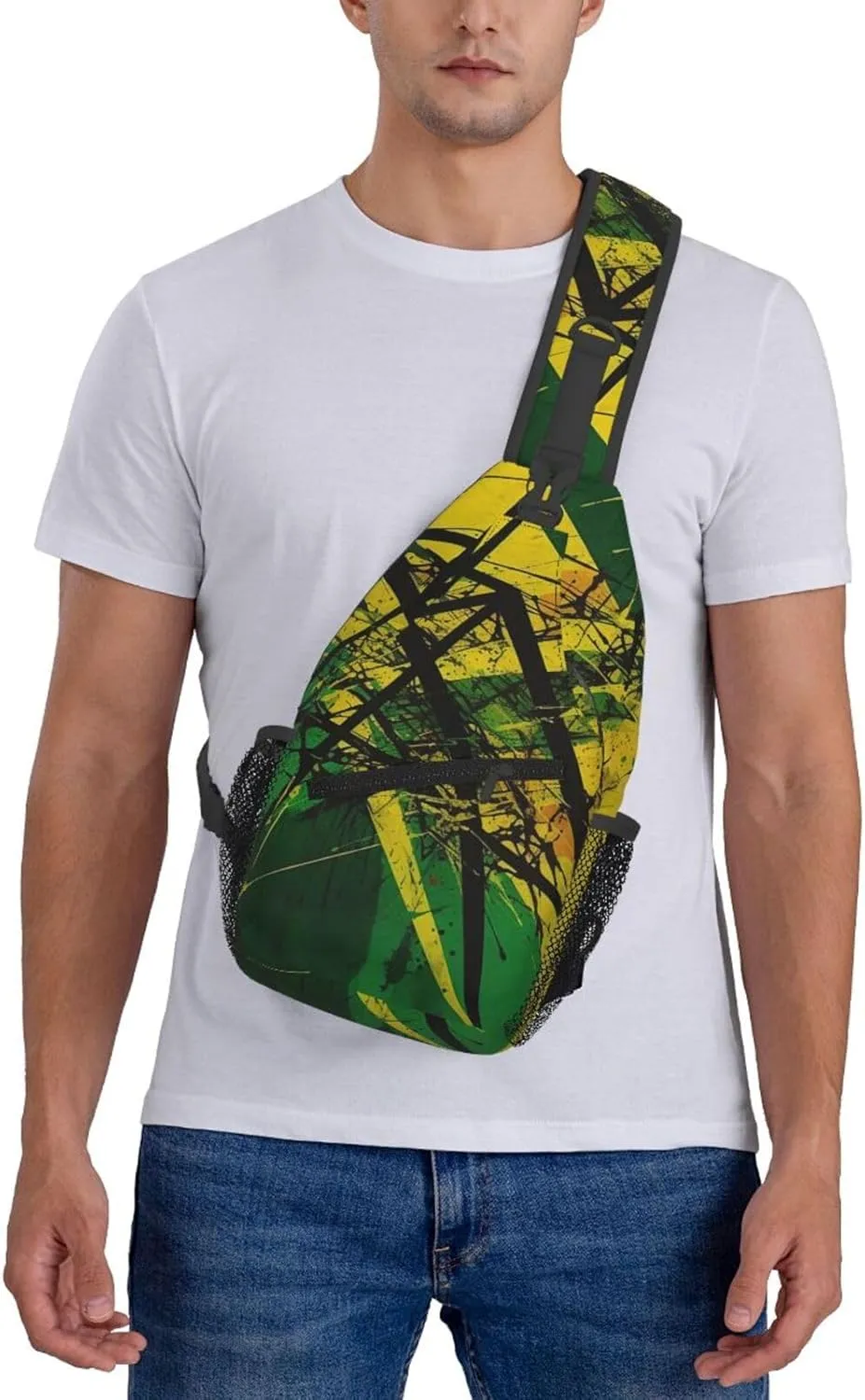 Crossbody Sling Backpack Sling Bag For Men Women Cross Chest Bag Shoulder Bag Green And Yellow Pattern Travel Hiking Daypack