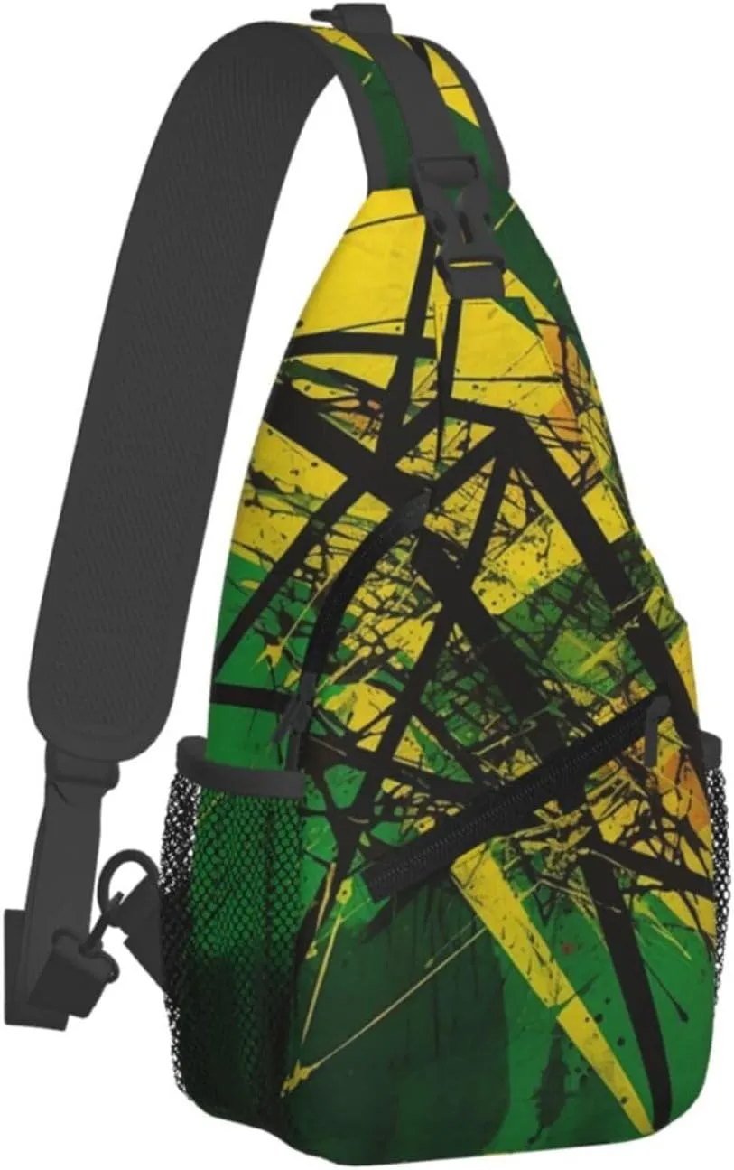 Crossbody Sling Backpack Sling Bag For Men Women Cross Chest Bag Shoulder Bag Green And Yellow Pattern Travel Hiking Daypack