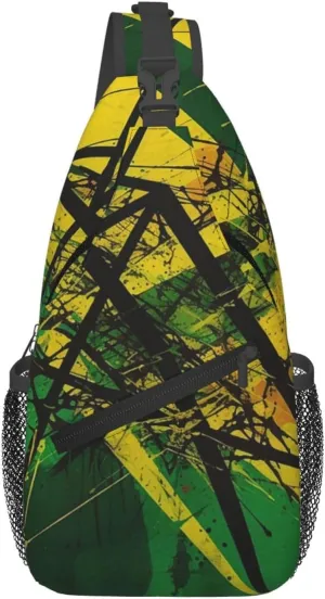 Crossbody Sling Backpack Sling Bag For Men Women Cross Chest Bag Shoulder Bag Green And Yellow Pattern Travel Hiking Daypack