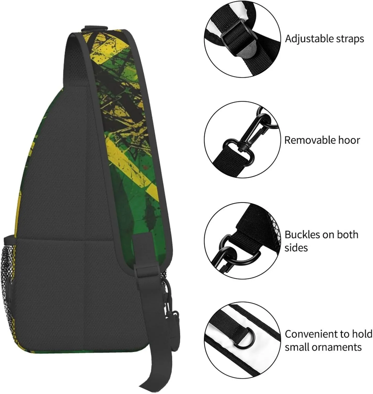Crossbody Sling Backpack Sling Bag For Men Women Cross Chest Bag Shoulder Bag Green And Yellow Pattern Travel Hiking Daypack