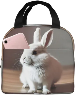 cry white rabbit print Lunch Bag, Food Handbags Case, Leakproof Insulated, for Work/Picnic/Beach/Travel