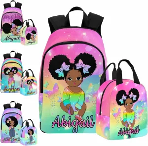 Custom Backpack and Lunch Box for Girls, Customized Rainbow Glitter Bookbag Lunch Bag Personalized Name Schoolbag School Backpack for Daughter Granddaughter