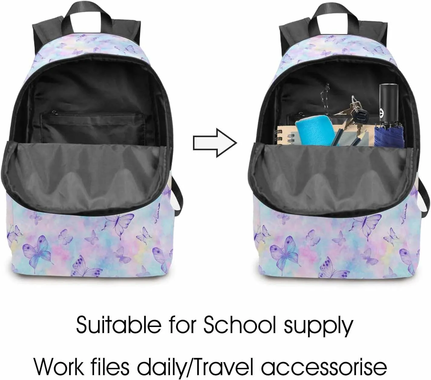 Custom Backpack Lunch Bag Set from Mom, Customized Colorful Butterfly Bookbag Lunch Box with Name Personalized Shoulder Bag Daypack for Girls Daughter