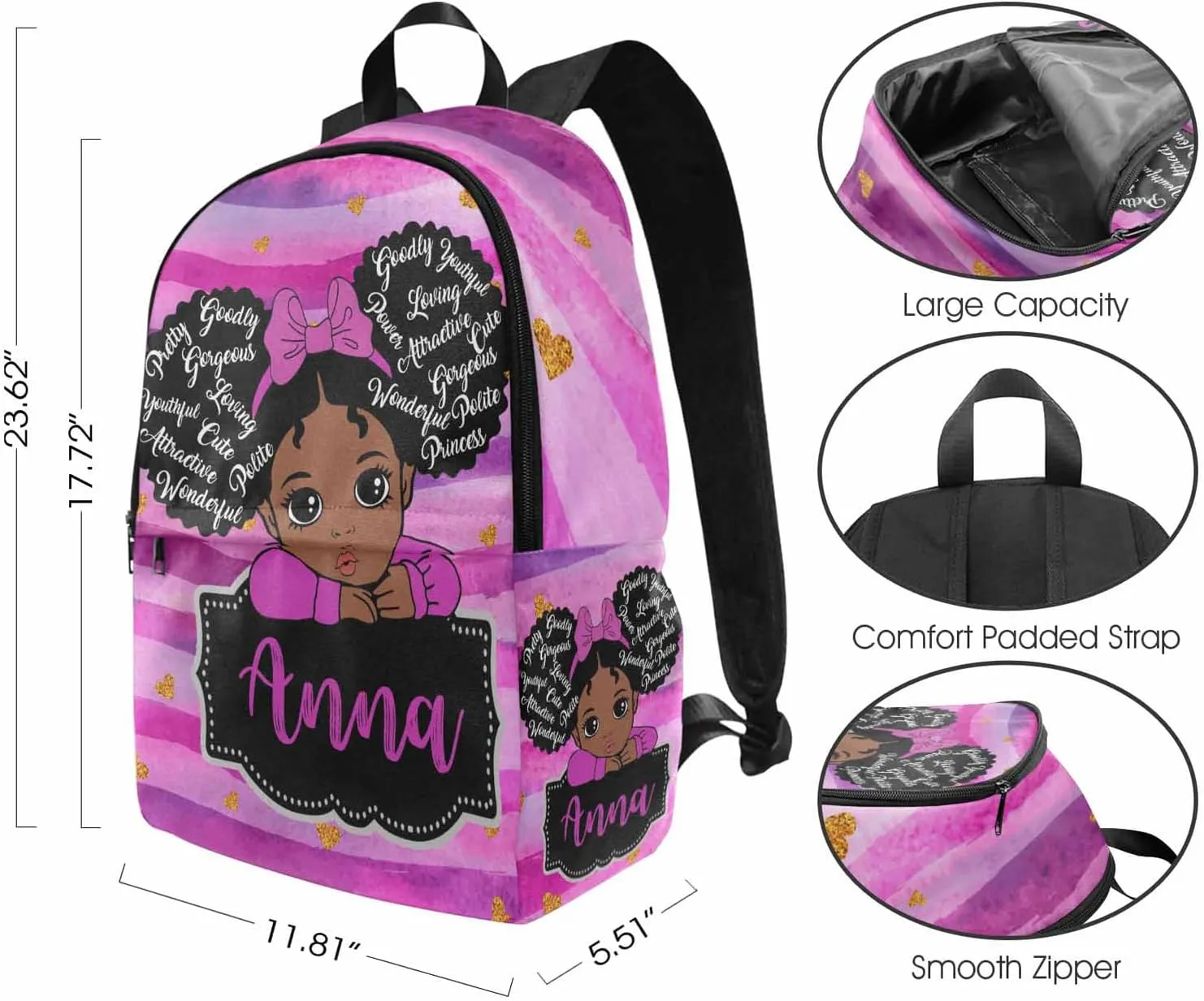 Custom Backpack with Lunch Box, Customized Girls Bookbag Lunch Bag Set from Dad Mom Personalized Name Shoulder Bag Casual Daypack for Daughter Granddaughter