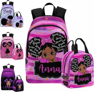 Custom Backpack with Lunch Box, Customized Girls Bookbag Lunch Bag Set from Dad Mom Personalized Name Shoulder Bag Casual Daypack for Daughter Granddaughter