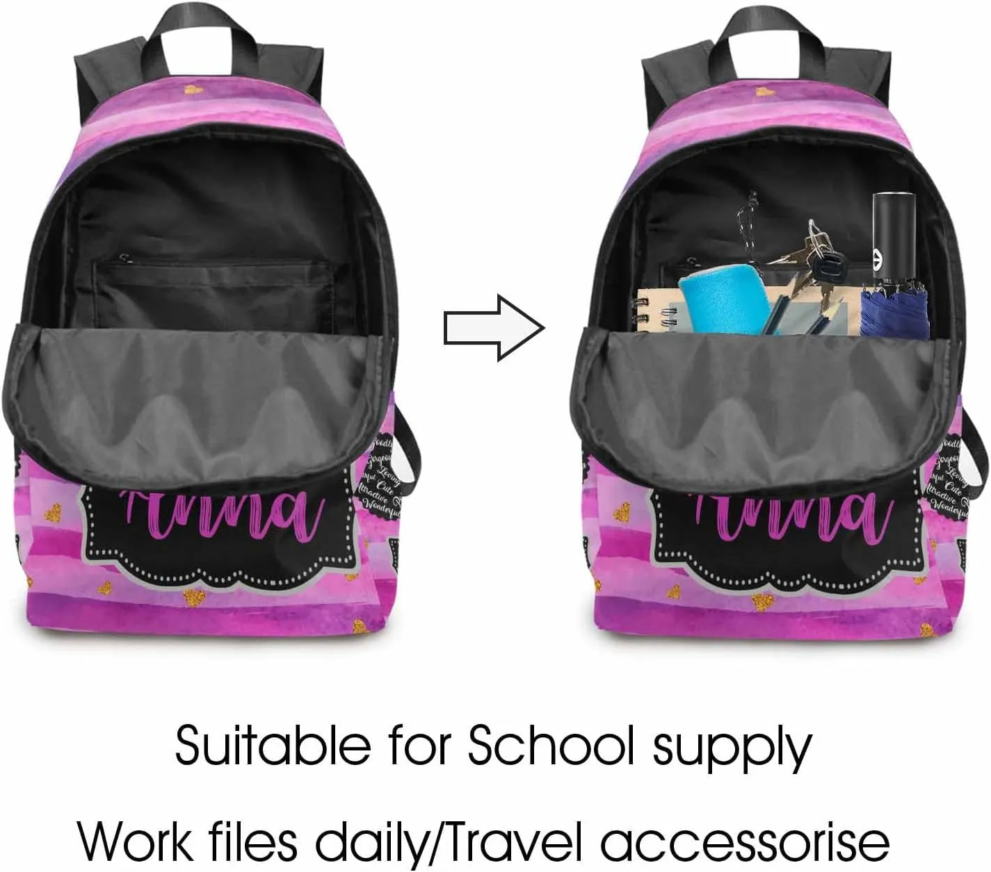 Custom Backpack with Lunch Box, Customized Girls Bookbag Lunch Bag Set from Dad Mom Personalized Name Shoulder Bag Casual Daypack for Daughter Granddaughter
