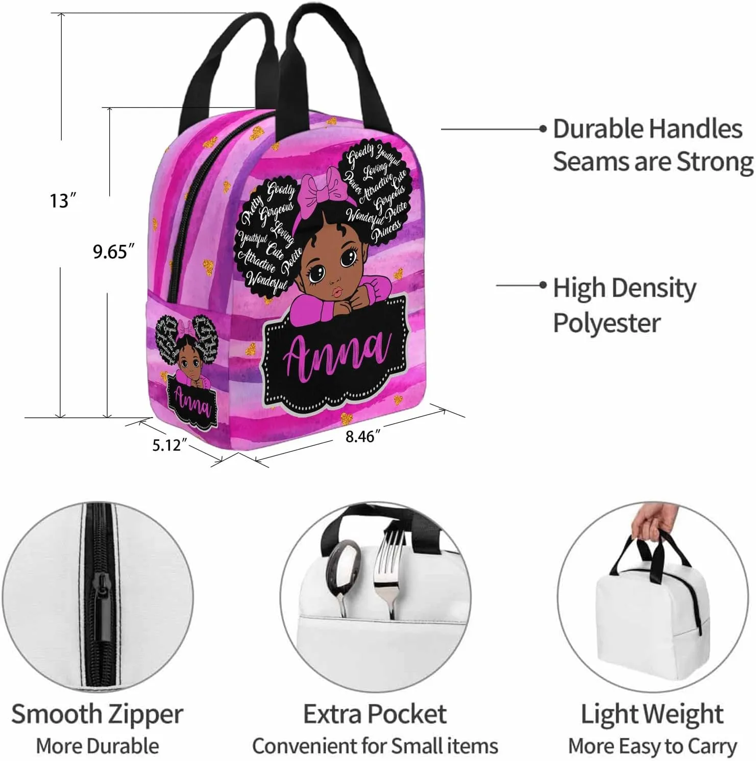 Custom Backpack with Lunch Box, Customized Girls Bookbag Lunch Bag Set from Dad Mom Personalized Name Shoulder Bag Casual Daypack for Daughter Granddaughter