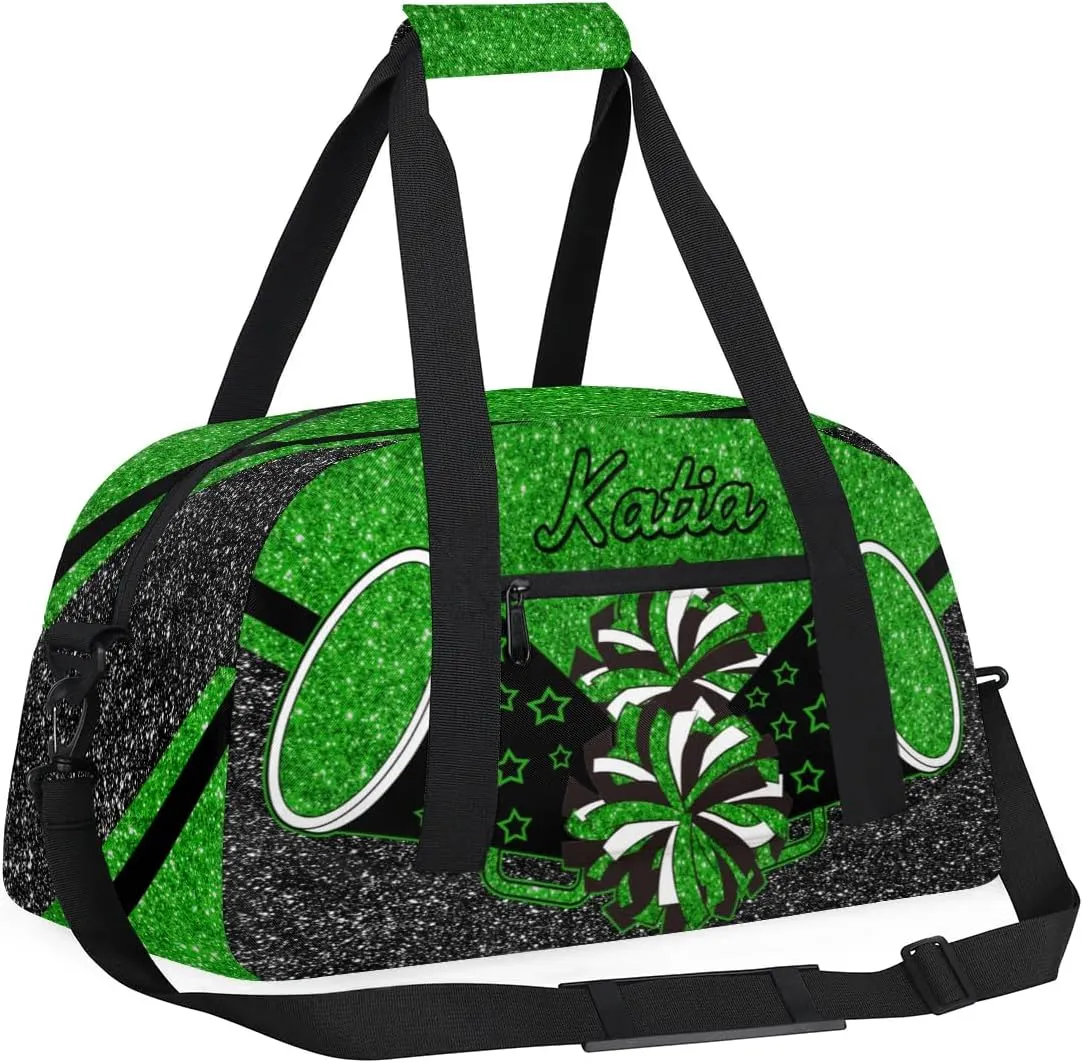 Custom Cheer Duffel Bag with Name Personalized Cheerleader Bag Sport Duffel Bag Customized Cheer Gifts Weekender Travel Bag, Green