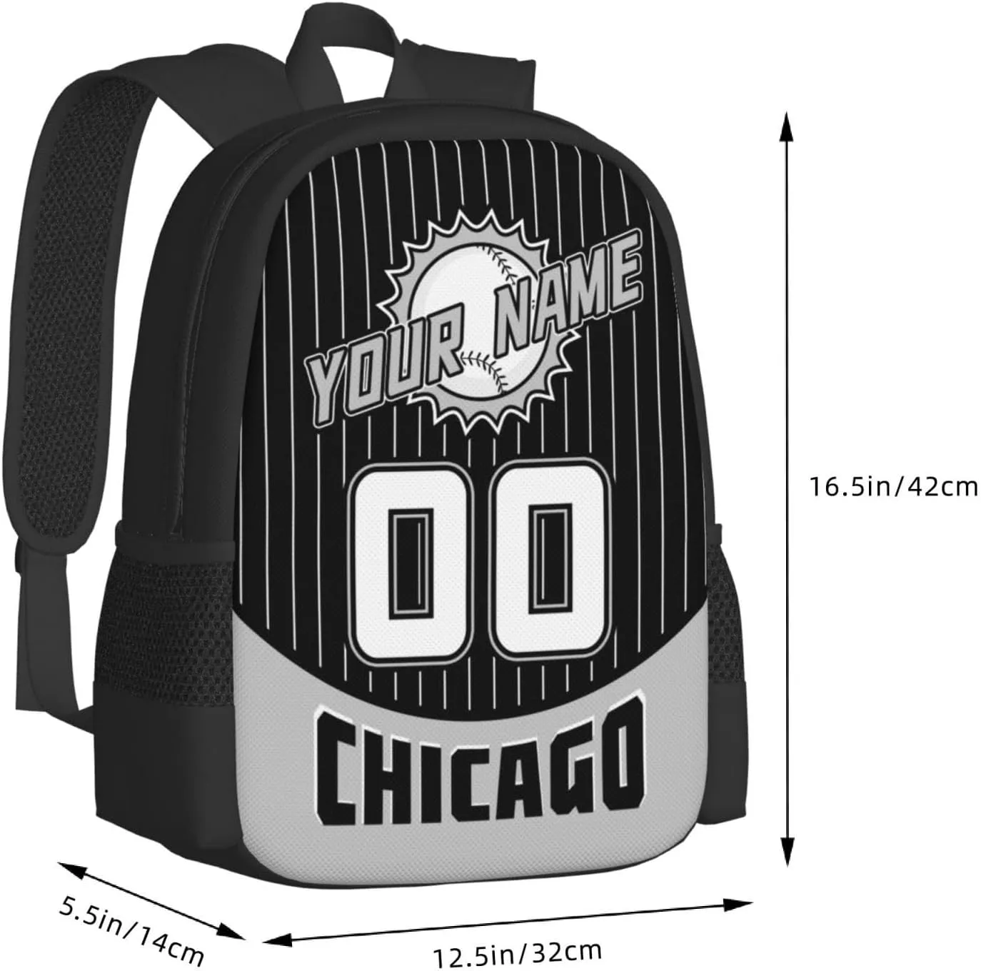 Custom Chicago W Backpack for Boy Girl Personalized Name Number High Capacity School Backpacks Laptop Bag Casual Travel Backpack Men Women