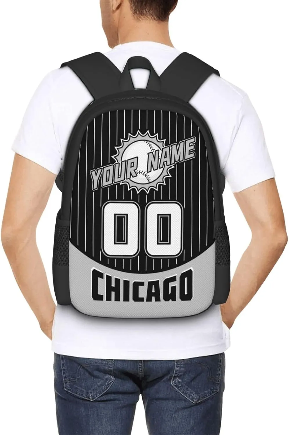 Custom Chicago W Backpack for Boy Girl Personalized Name Number High Capacity School Backpacks Laptop Bag Casual Travel Backpack Men Women