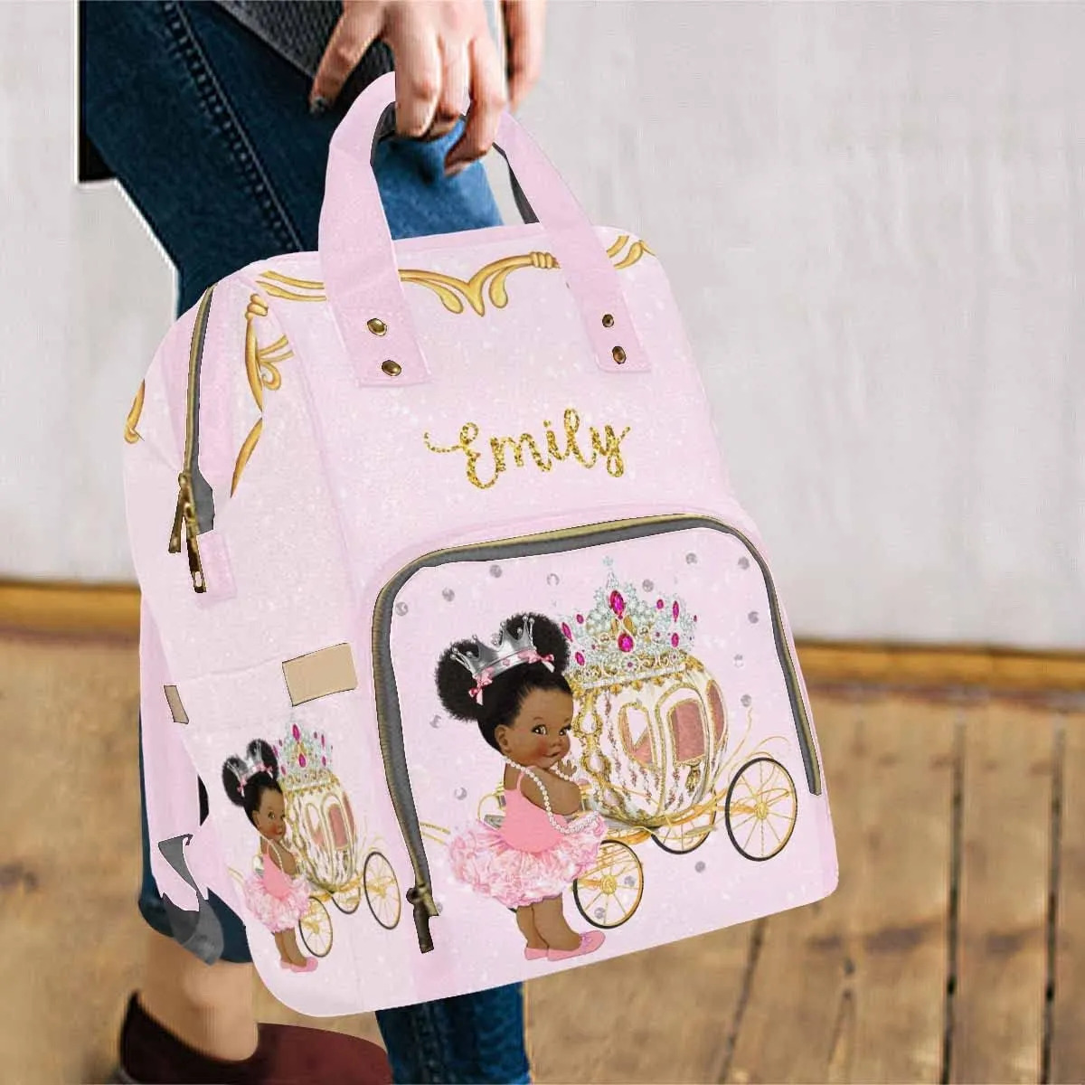 Custom Crown Pumpkin Cart Diaper Bag Personalized Nappy Bag with Name Nursing Bags Fashion Shoulders Bag Casual Backpack Daypack Travel Bag for Men Women