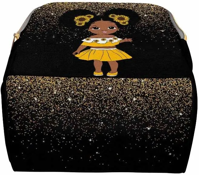 Custom Diaper Bag with Name Personalized Sunflower Princess Golden Dot Mommy Nappy Bag - Customized Nursing Shoulder Backpack Casual Daypack for Travel