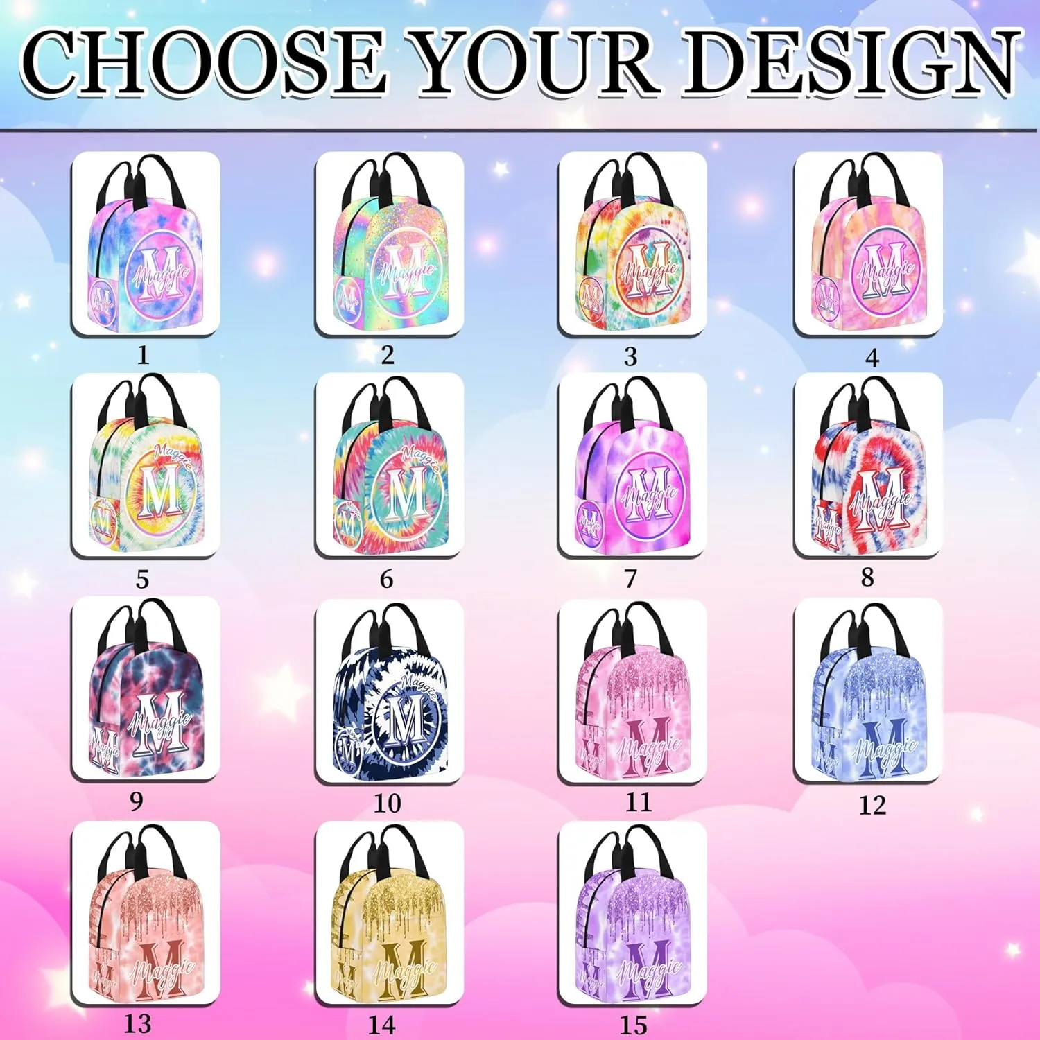 Custom Girls Backpack Lunch Bag Set, Customized Tie Dye Bookbag Lunch Box for Kids Personalized Name Shoulder Bag Daypack for Niece Daughter Granddaughter