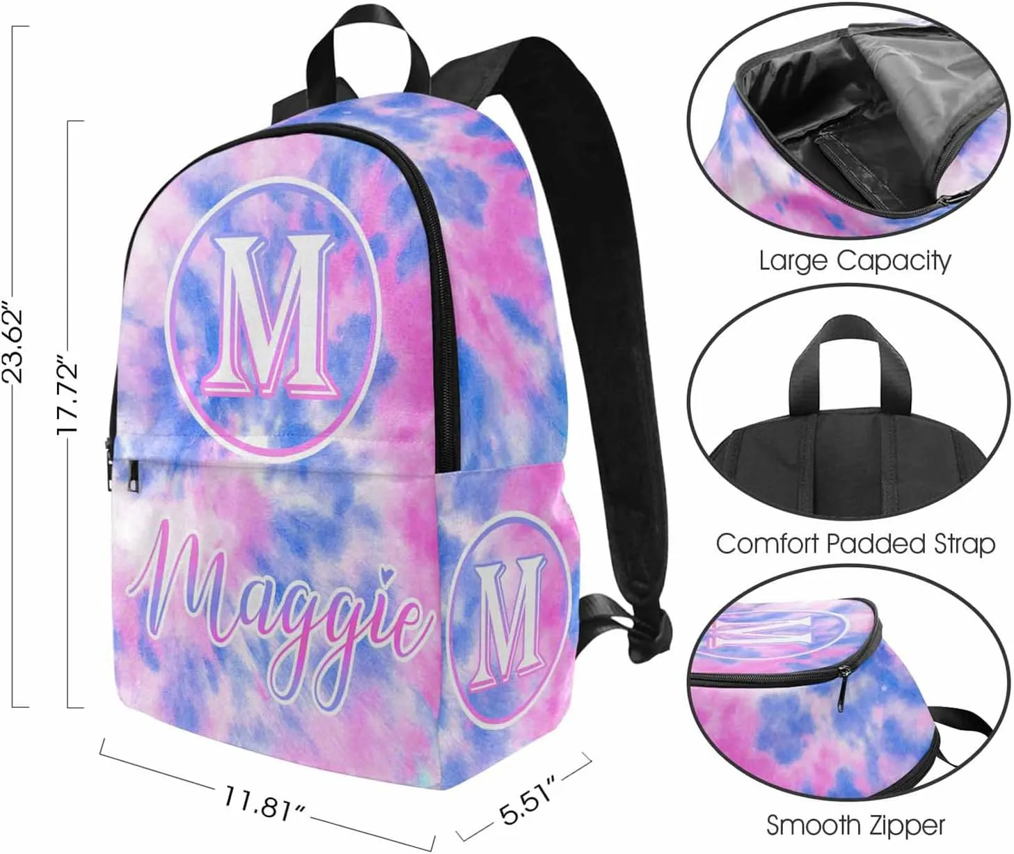 Custom Girls Backpack Lunch Bag Set, Customized Tie Dye Bookbag Lunch Box for Kids Personalized Name Shoulder Bag Daypack for Niece Daughter Granddaughter