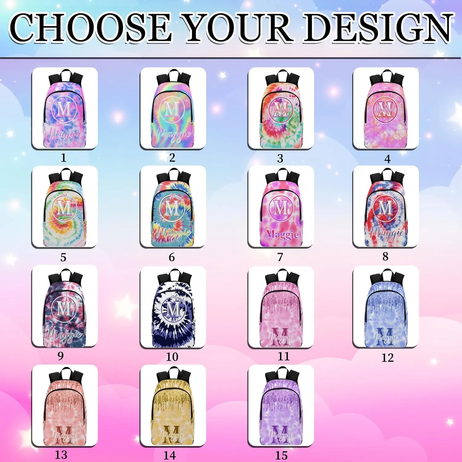 Custom Girls Backpack Lunch Bag Set, Customized Tie Dye Bookbag Lunch Box for Kids Personalized Name Shoulder Bag Daypack for Niece Daughter Granddaughter