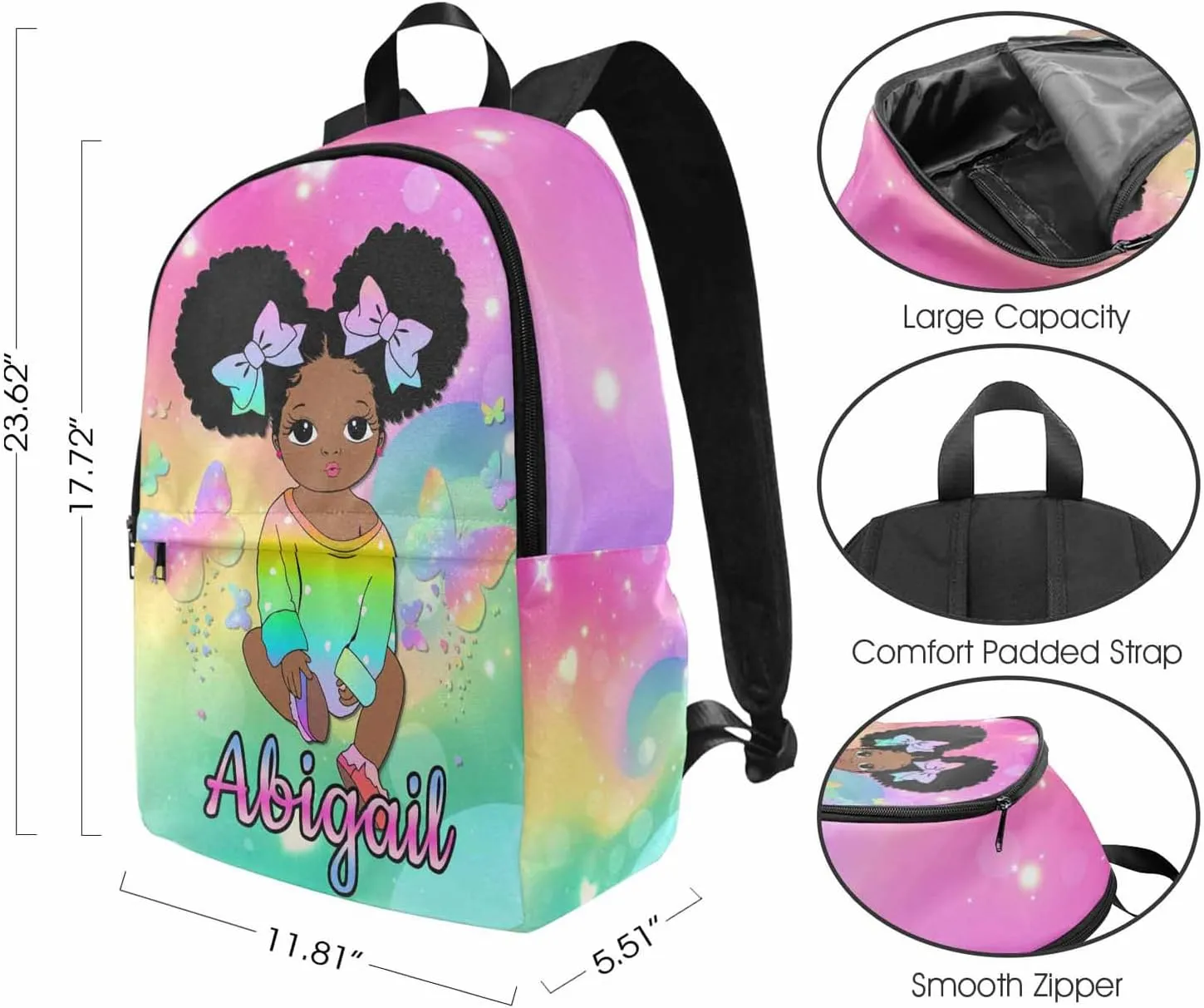 Custom Girls Backpack with Lunch Box, Customized Multiple Bookbag Lunch Bag Set with Name Personalized Shoulder Bag Casual Daypack for Daughter Niece