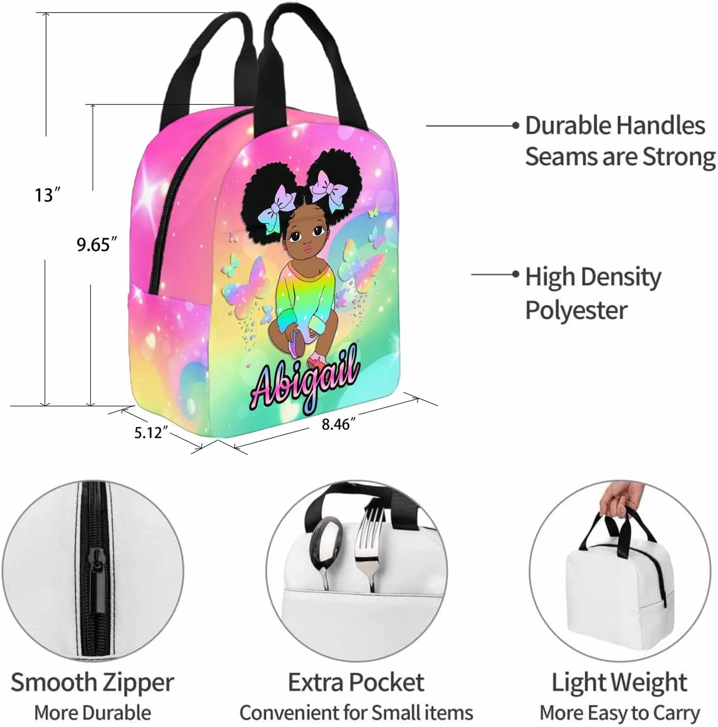 Custom Girls Backpack with Lunch Box, Customized Multiple Bookbag Lunch Bag Set with Name Personalized Shoulder Bag Casual Daypack for Daughter Niece