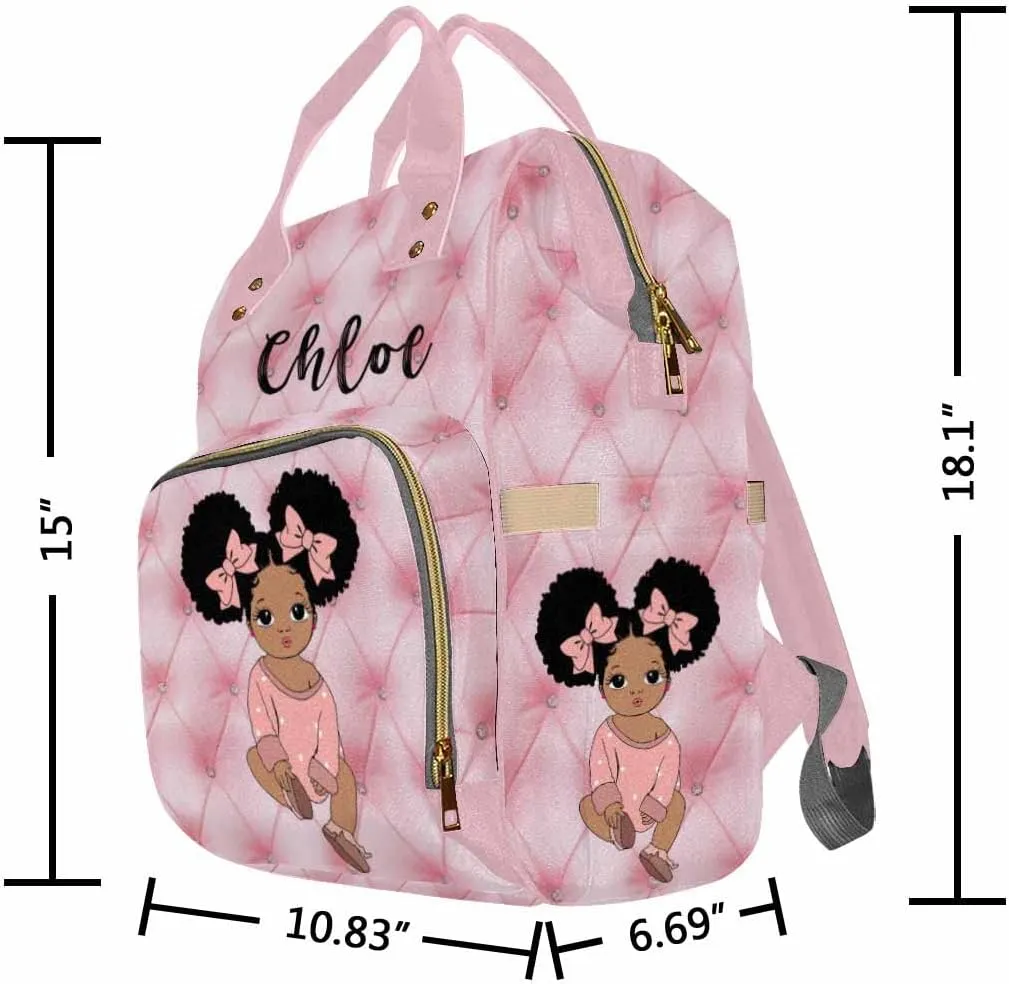 Custom Name Backpack, Little Princess Pink Personalized Diapering Bag Backpack Nappy Bags Fashion Casual Daypack Travel Shoulder Bag for Unisex Hiking Camping Work