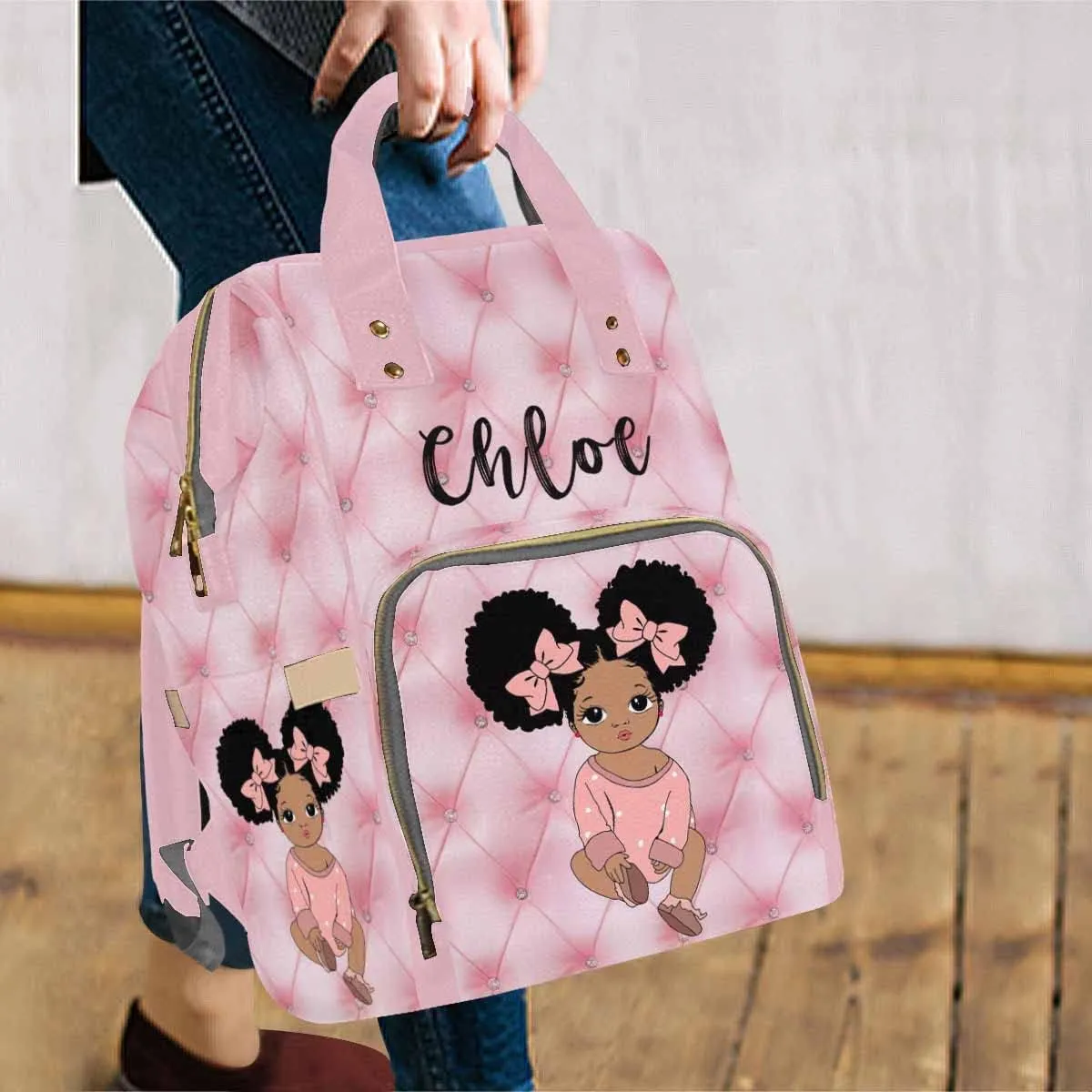 Custom Name Backpack, Little Princess Pink Personalized Diapering Bag Backpack Nappy Bags Fashion Casual Daypack Travel Shoulder Bag for Unisex Hiking Camping Work
