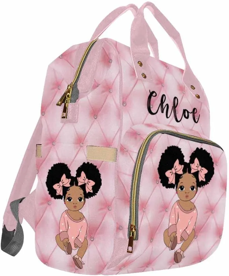 Custom Name Backpack, Little Princess Pink Personalized Diapering Bag Backpack Nappy Bags Fashion Casual Daypack Travel Shoulder Bag for Unisex Hiking Camping Work