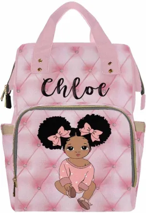 Custom Name Backpack, Little Princess Pink Personalized Diapering Bag Backpack Nappy Bags Fashion Casual Daypack Travel Shoulder Bag for Unisex Hiking Camping Work