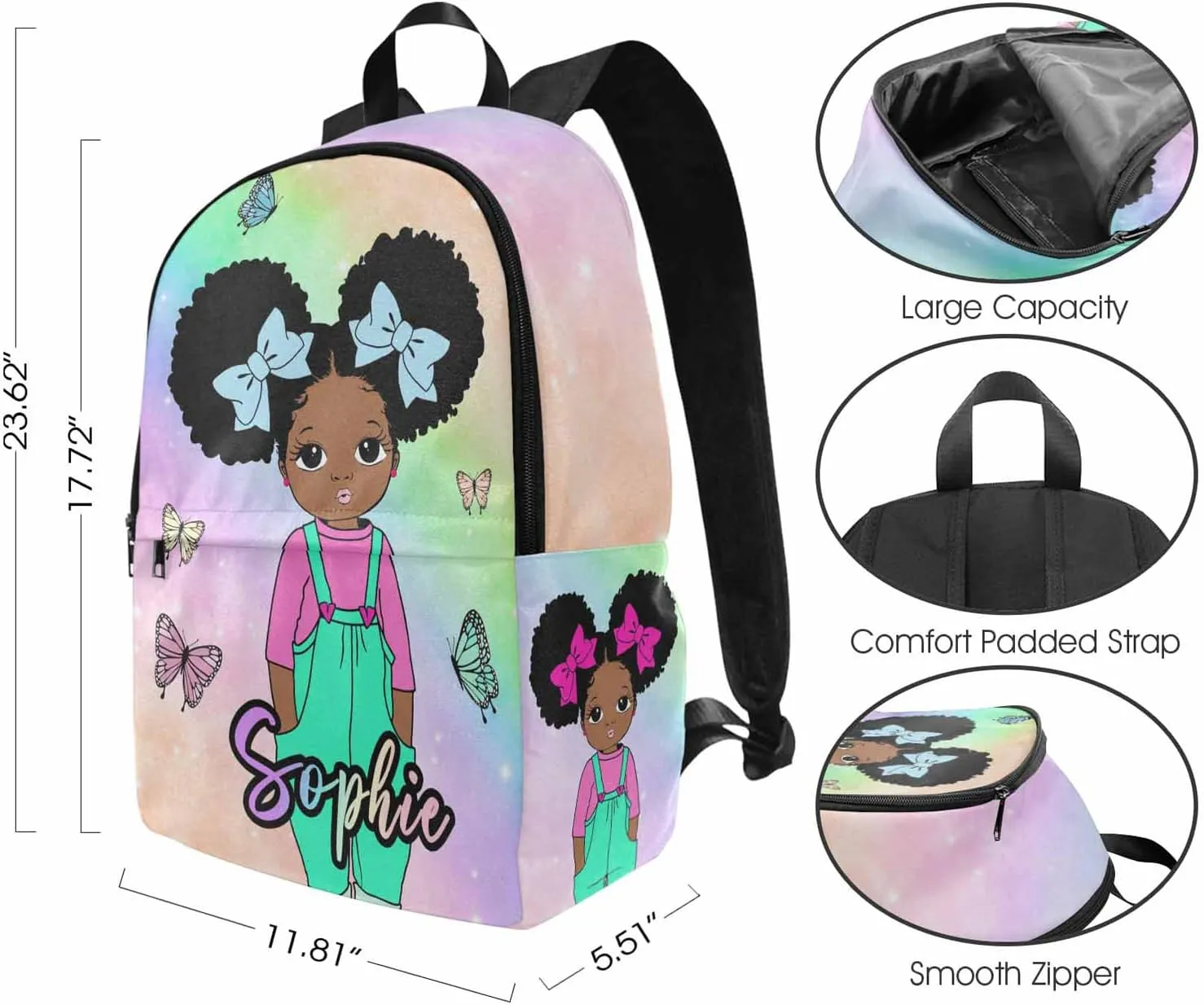 Custom Name Backpack Lunch Bag Set for Kids, Personalized Dreamy Dots Schoolbag and Lunch Box Customized Knapsack Backpack Travel Bag for Teens Family