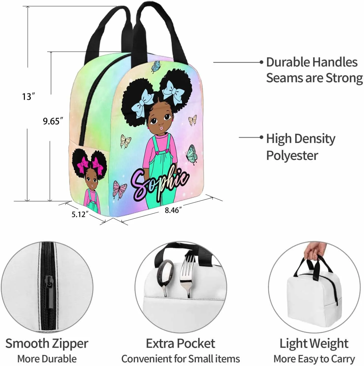 Custom Name Backpack Lunch Bag Set for Kids, Personalized Dreamy Dots Schoolbag and Lunch Box Customized Knapsack Backpack Travel Bag for Teens Family