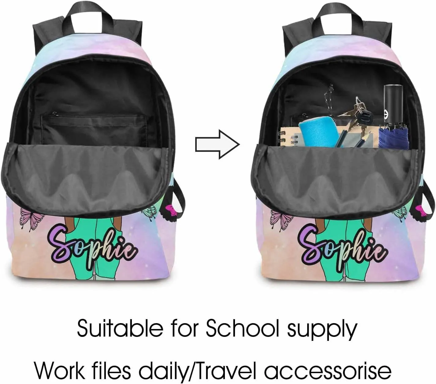 Custom Name Backpack Lunch Bag Set for Kids, Personalized Dreamy Dots Schoolbag and Lunch Box Customized Knapsack Backpack Travel Bag for Teens Family