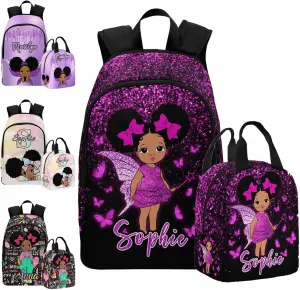 Custom Name Backpack Lunch Bag Set for Kids, Personalized Dreamy Dots Schoolbag and Lunch Box Customized Knapsack Backpack Travel Bag for Teens Family