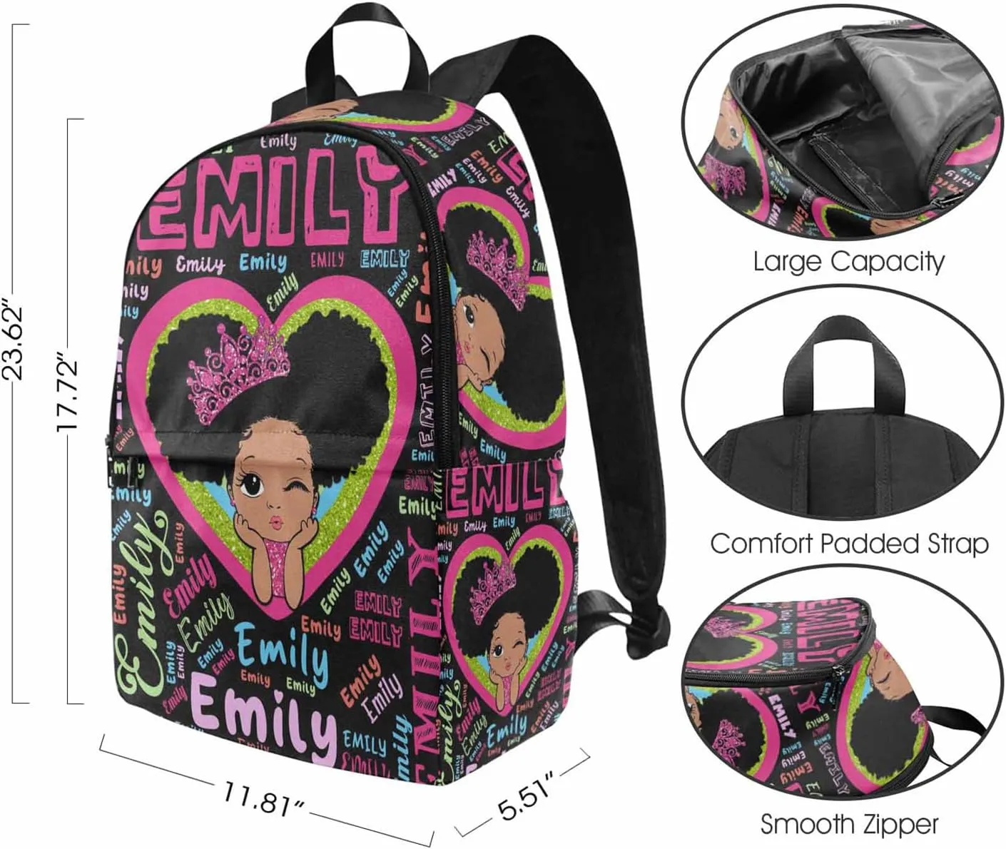 Custom Name Backpack Lunch Bag Set for Kids, Personalized Dreamy Hearts Monogram Schoolbag Lunch Bag with Name Customized Travel Bag Knapsack Backpack for Teens