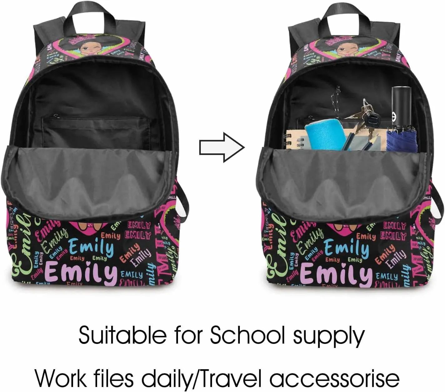 Custom Name Backpack Lunch Bag Set for Kids, Personalized Dreamy Hearts Monogram Schoolbag Lunch Bag with Name Customized Travel Bag Knapsack Backpack for Teens