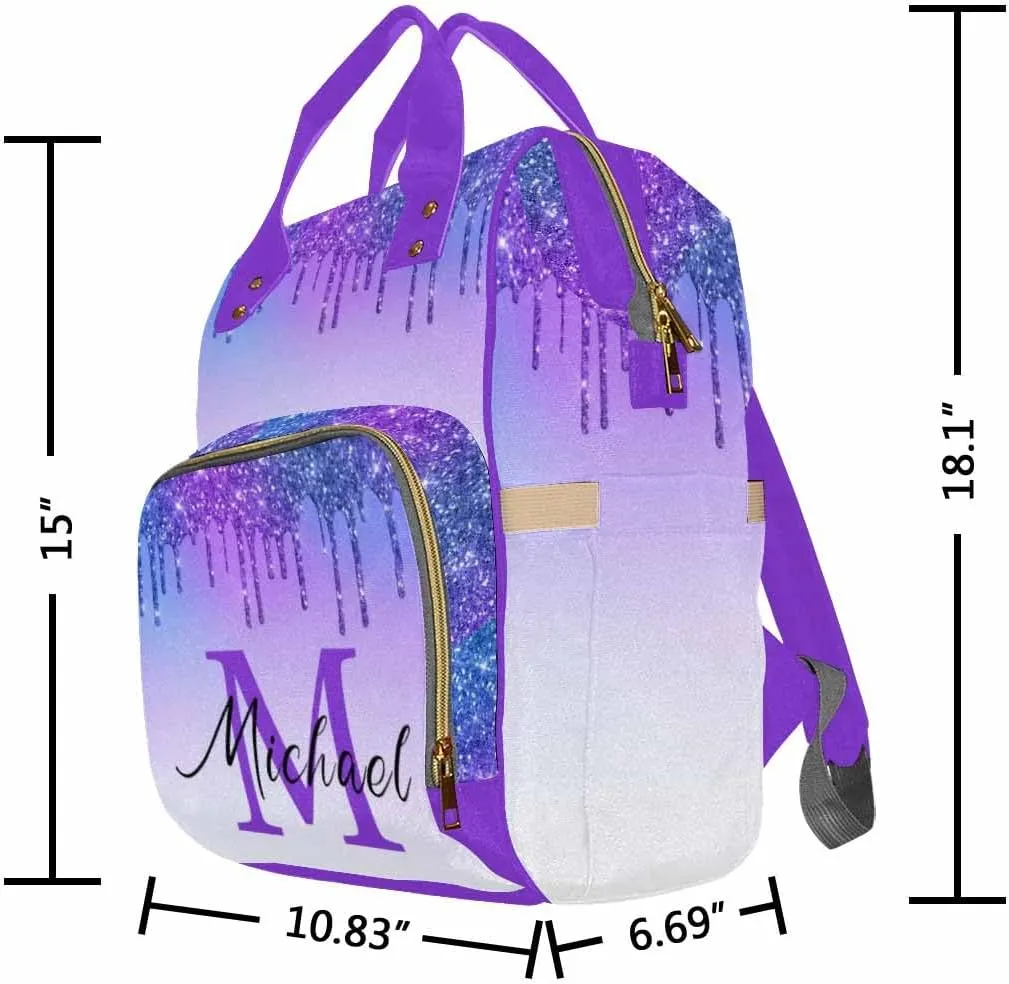 Custom Name Diaper Bag Baby Backpack, Personalized Colorful Glitter Laptop Backpack for Kids Customized Nursing Bags Shoulders Bag Casual Daypack for Women Men