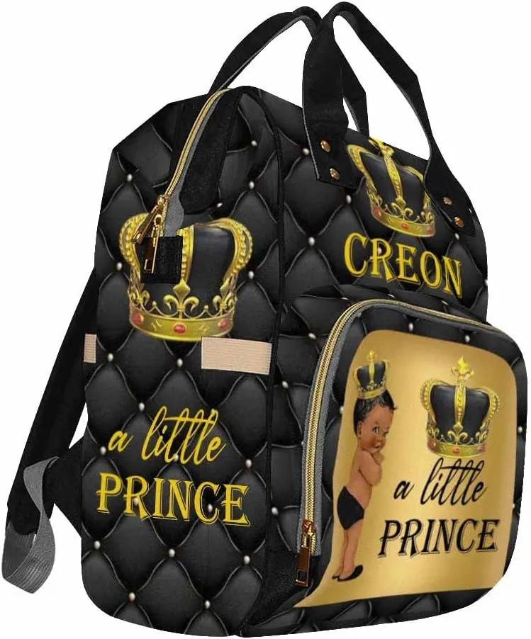 Custom Name Diaper Bag Customized Little Prince Black Gold Backpack Personalized Laptop Backpack with Name Nursing Bags Fashion Shoulders Bag Casual Daypack Travel Bag for Women