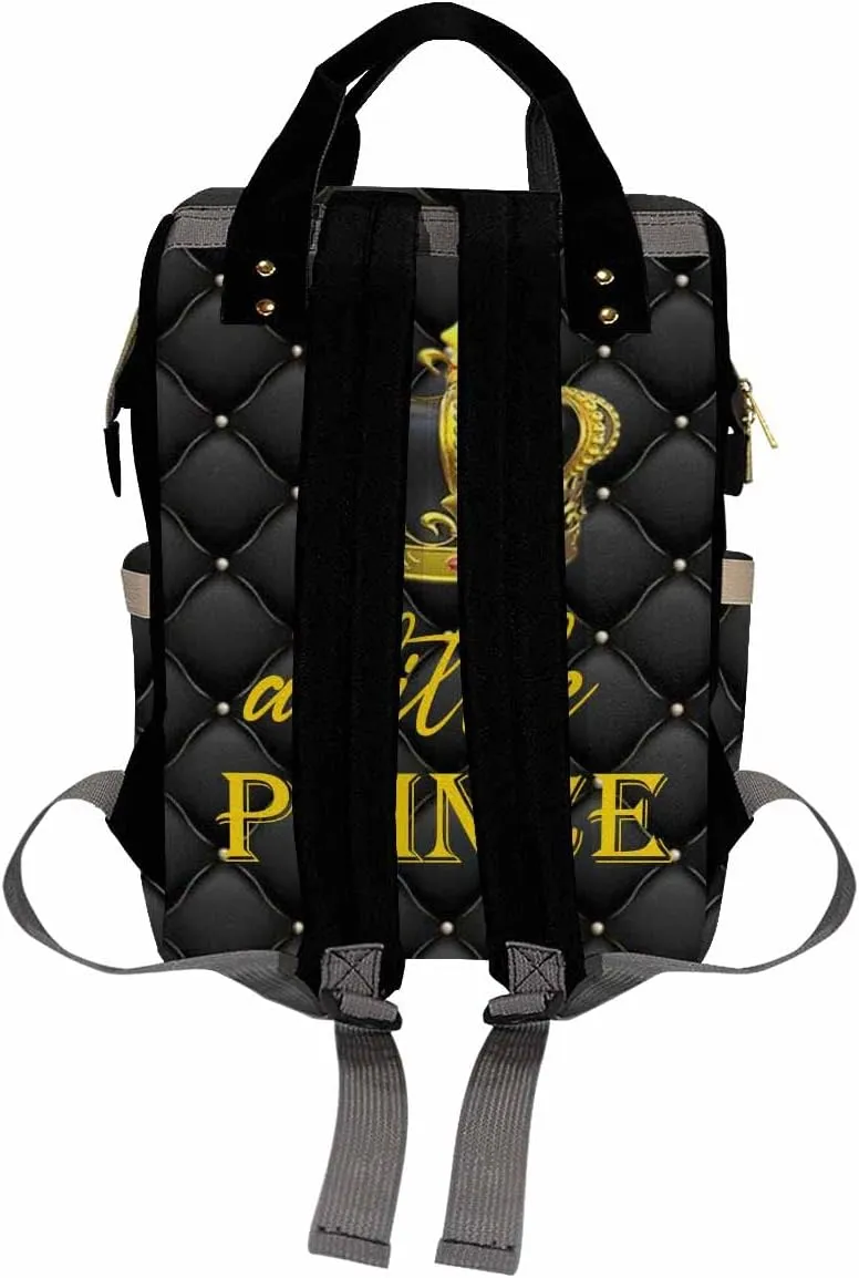 Custom Name Diaper Bag Customized Little Prince Black Gold Backpack Personalized Laptop Backpack with Name Nursing Bags Fashion Shoulders Bag Casual Daypack Travel Bag for Women