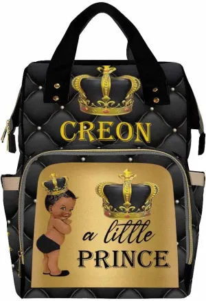 Custom Name Diaper Bag Customized Little Prince Black Gold Backpack Personalized Laptop Backpack with Name Nursing Bags Fashion Shoulders Bag Casual Daypack Travel Bag for Women