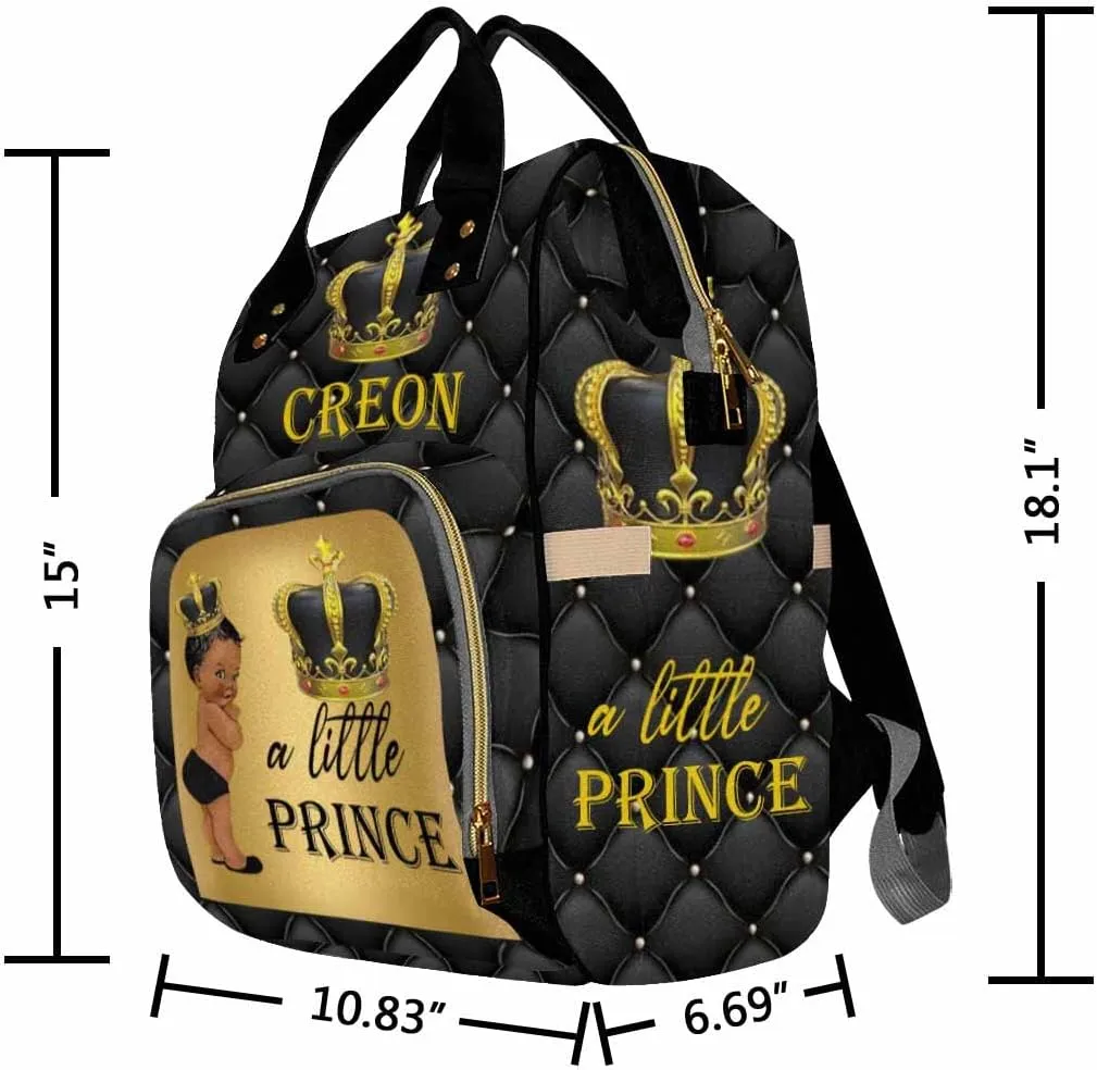 Custom Name Diaper Bag Customized Little Prince Black Gold Backpack Personalized Laptop Backpack with Name Nursing Bags Fashion Shoulders Bag Casual Daypack Travel Bag for Women