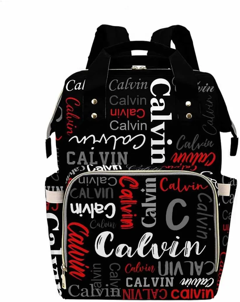 Custom Name Diaper Bag Personalized Black-Red Monogram Nursing Bags Shoulders Bag Casual Daypack Travel Bag for Women