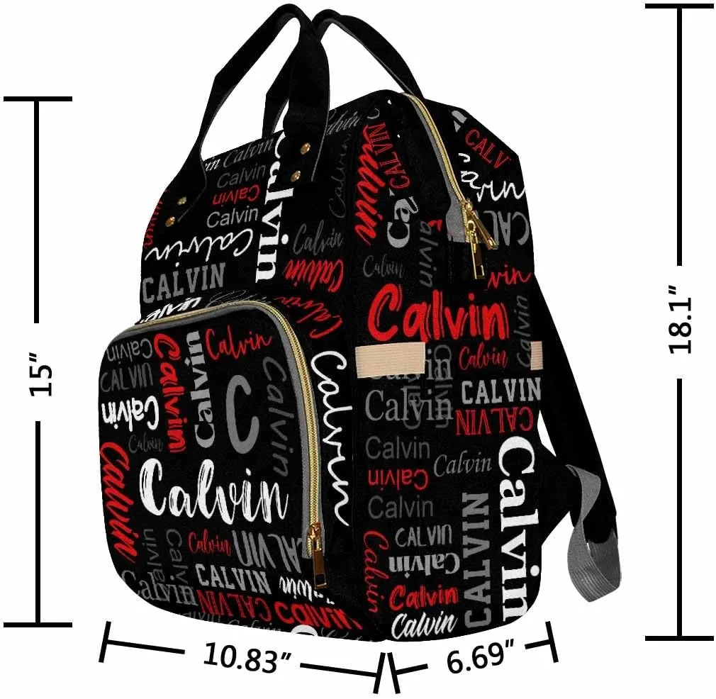 Custom Name Diaper Bag Personalized Black-Red Monogram Nursing Bags Shoulders Bag Casual Daypack Travel Bag for Women