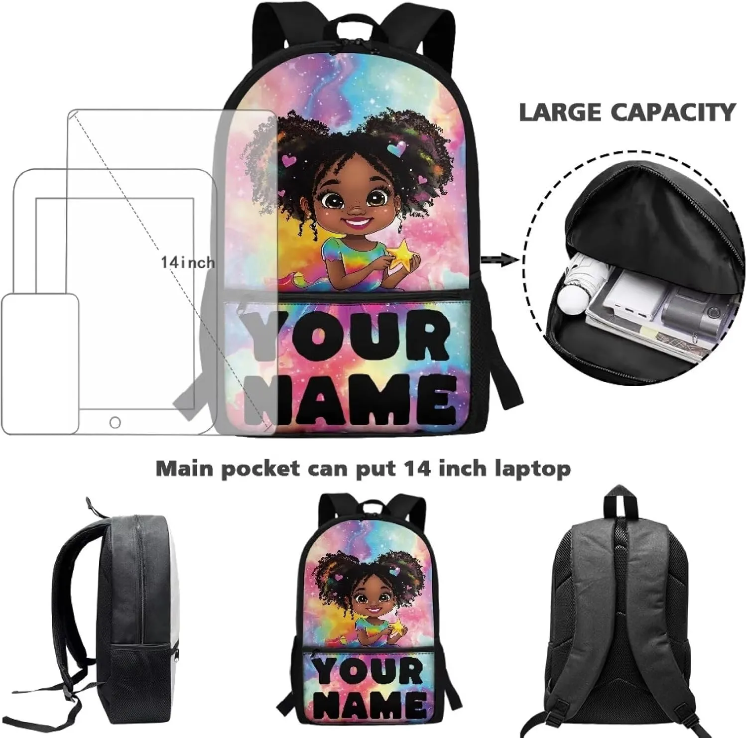Custom School Backpack for Girls 8-16 - Personalized Africa Girl Print Backpack for Kids Preschool Primary - 17 Inch Bookbag for Travel Work School