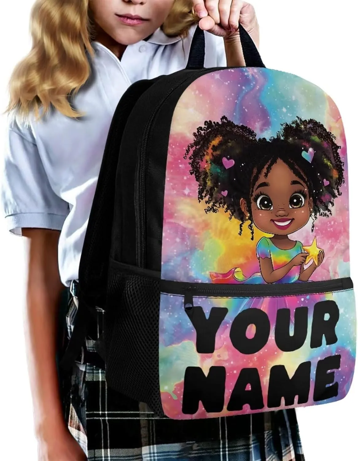 Custom School Backpack for Girls 8-16 - Personalized Africa Girl Print Backpack for Kids Preschool Primary - 17 Inch Bookbag for Travel Work School