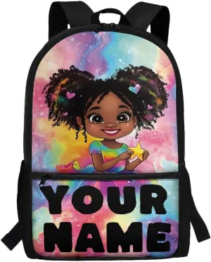 Custom School Backpack for Girls 8-16 - Personalized Africa Girl Print Backpack for Kids Preschool Primary - 17 Inch Bookbag for Travel Work School
