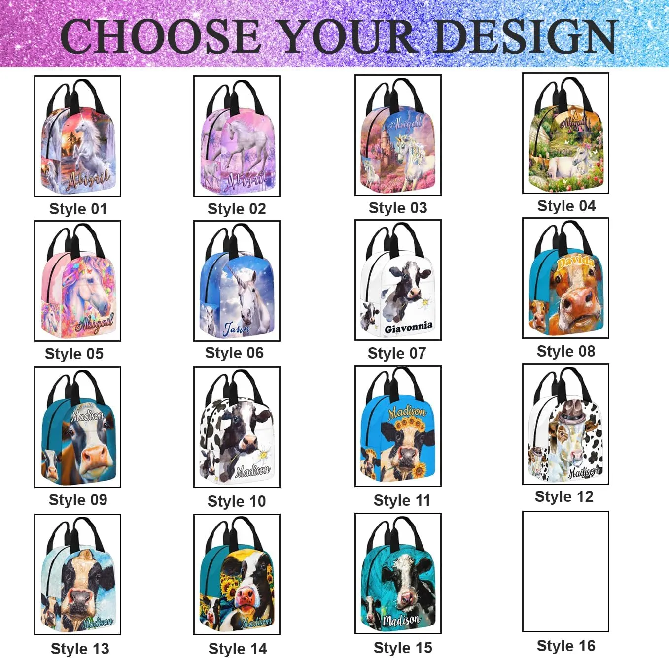 Customized Name School Bags Set from Dad, Custom Cow Backpack Lunch Bag Personalized Animal Shoulder Bag with Lunch Box for Son Daughter